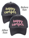 C.C Ponycap Color Changing Embroidered Quote Adjustable Trucker Baseball Cap, Happy Camper