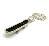 Stone Stud Black Accent Skateboard Pendant with 3mm 27" Ball Chain Necklace, Silver-Tone