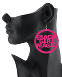 Women's Afrocentric Black Girl MagicWomen's Afrocentric Black Girl Magic Encircled Wood Dangle Pierced Earrings Set, Hot Pink/Turq/Orange Encircled Wood Dangle Pierced Earrings Set, Hot Pink/Turq/Orange