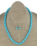 Women's 7mm Simulated Pearl Necklace with Stretch Bracelet and Ball Earrings