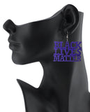 Women's Afrocentric Black Lives Matter Wood Dangle Pierced Earrings Set, Yellow/Fuchsia/Purple