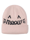 D&Y Fine Knit Double Layered Beanie With 3D Meow Embroidery