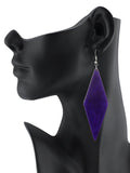Women's Wooden Elongated Diamond Shape Dangle Pierced Earrings