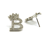 Stone Stud Tilted Crown Initial Pierced Earrings, B/Silver-Tone