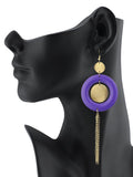 Women's Hammered Glitter Circle Wood Dangle Pierced Earrings Set, Red/Gray/Purple