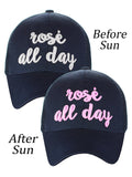 C.C Ponycap Color Changing Embroidered Quote Adjustable Trucker Baseball Cap, Rosé All Day, Navy