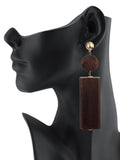 Women's Wood Geometric Round and Rectangular Clip On Earrings, Brown