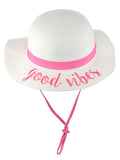C.C Children's Weaved Crushable Beach Embroidered Quote Flop Brim Sun Hat