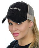 Ponyflo Ponytail Messy High Bun Embroidered Adjustable Trucker Baseball Cap