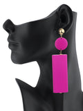 Women's Wood Geometric Round and Rectangular Clip On Earrings, Hot Pink