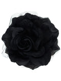 Women's Multifunction Rose Flower Sheer Petal Brooch Pin Hair Tie Clip Set of 2, Black/White