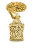 Stone Stud Hollow Basketball Net Pendant with 6mm Cuban Chain in Gold-Tone, 30"