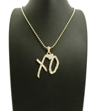 Stone Stud XO Heart Pendant with 3mm Ball Chain Necklace in Gold-Tone, 20"