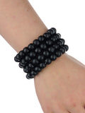 Women's Stackable 4 Piece Wood Bead Fashion Stretch Bracelet, Black