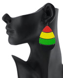 Women's Rasta Linked Shape Wood Pierced Dangle Earrings, Teardrop