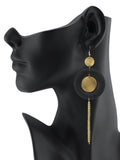 Women's Hammered Glitter Circle Wood Dangle Pierced Earrings, Black