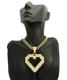 Stone Stud Pixel Heart Pendant with 8mm 18" Link Chain Necklace, Gold-Tone