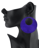 Women's Large Round Flat Wood Dangle Pierced Earrings
