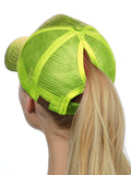 C.C Ponycap Messy High Bun Ponytail Adjustable Glitter Mesh Trucker Baseball Cap, Lime