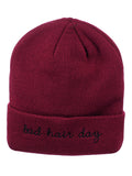 D&Y Double Layered Cuffed Beanie With Bad Hair Day Embroidery