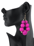 Women's Wooden Ball Bead Hoop Dangle Pierced Earrings Set
