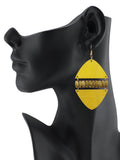 Women's Linked Rounded Diamond Shape Wood Dangle Pierced Earrings, Yellow