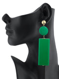 Women's Wood Geometric Round and Rectangular Clip On Earrings, Green