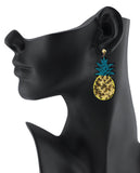 Women's Sequin Tropical Fruit Patch Dangle Pierced Earrings, Pineapple