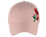 Side Embroidered Rose Adjustable Low Profile Baseball Dad Cap Hat