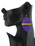 Women's Linked Rounded Diamond Shape Wood Dangle Pierced Earrings, Purple