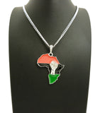 Power Fist on Pan Africa Continent Pendant with 3mm 24" Cuban Chain Necklace, Silver-Tone
