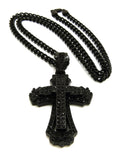 Stone Stud Layered Gothic Cross Pendant with 5mm 24" Cuban Chain Necklace in Black