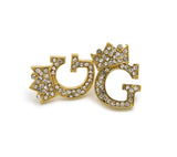 Stone Stud Tilted Crown Initial Pierced Earrings, G/Gold-Tone