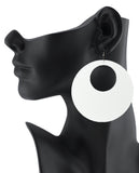 Women's Large Round Flat Wood Dangle Pierced Earrings