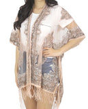 Women's Paisley Burnout Tassel Ends Sheer Shawl Cardigan, Blush