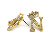 Stone Stud Tilted Crown Initial Pierced Earrings, N/Gold-Tone