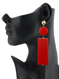 Women's Wood Geometric Round and Rectangular Clip On Earrings, Red
