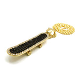 Stone Stud Black Accent Skateboard Pendant with 3mm 27" Ball Chain Necklace, Gold-Tone