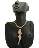 Colored Stone Lightning Bolt Pendant with 4mm 18" Franco Chain Necklace, Gold-Tone/Multi Stone