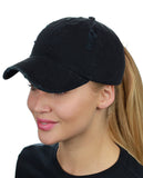 Ponyflo Ponytail Messy High Bun Distressed Adjustable Cotton Baseball Cap