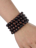 Women's Stackable 4 Piece Wood Bead Fashion Stretch Bracelet, Brown