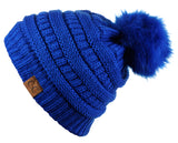 NYFASHION101 Soft Stretch Cable Knit Faux Fur Pom Pom Beanie Hat