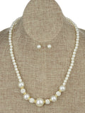 Women's Simulated Pearl with Stone Stud Bead Necklace Bracelet and Earring Set, Silver-Tone