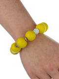 Women's Wood Round Ball Shamballa Fashion Stretch Bracelet, Yellow