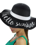 C.C Women's Paper Weaved Crushable Beach Embroidered Quote Floppy Brim Sun Hat, Hello Sunshine