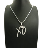 Stone Stud XO Heart Pendant with 2mm 24" Box Chain Necklace, Silver-Tone