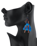 Women's Exquisite African Ebony Model Dangle Pierced Earrings, Corset Dress