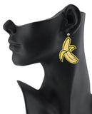 Women's Sequin Tropical Fruit Patch Dangle Pierced Earrings, Banana