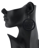 Women's High Key Low Key Phrase Encircled Wood Dangle Pierced Earrings, Black