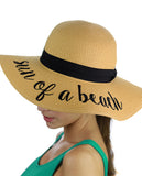 C.C Women's Paper Weaved Beach Time Embroidered Quote Floppy Brim Sun Hat